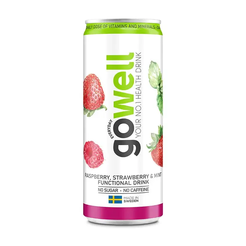 Jordgubb Hallon Mynta 24 x 33 cl från Gowell | #110 | Funktionsdryck