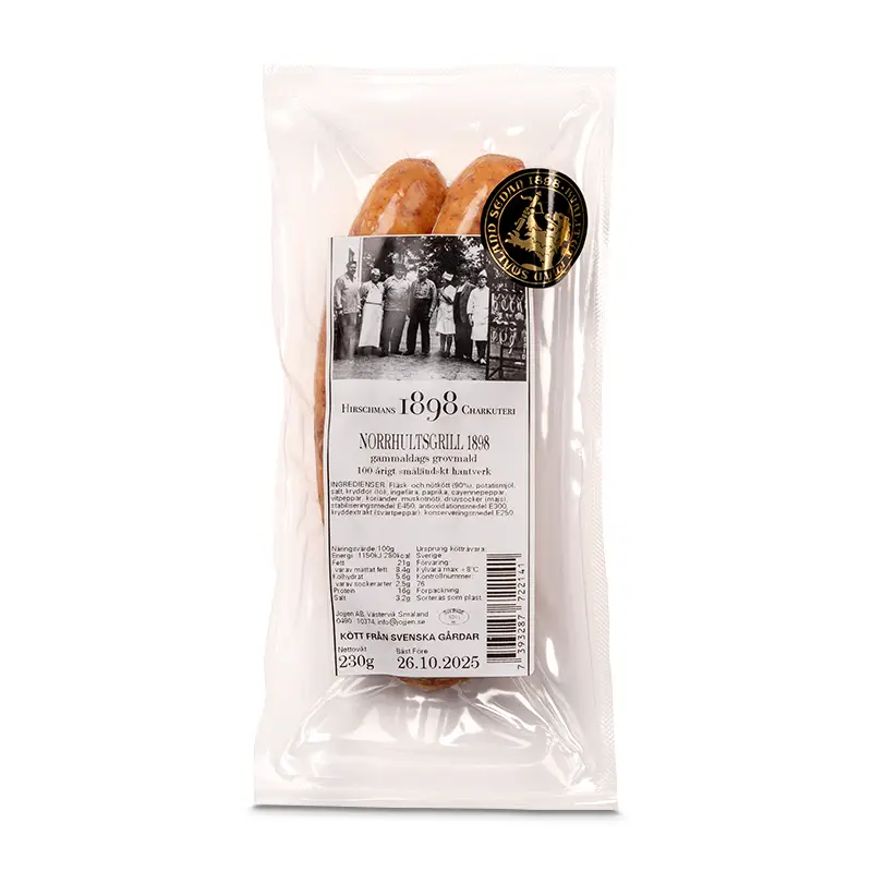 Norrhultsgrill 1898 6 x 230 g från Hirschmans Charkuterier | #72214 | Korv