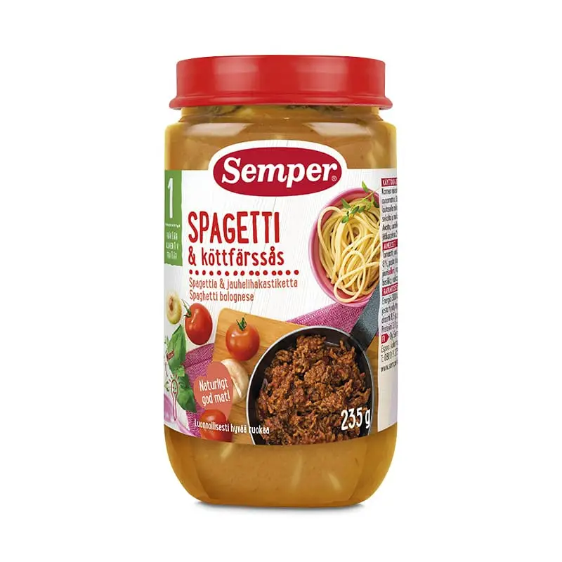 Spagetti & Köttfärssås 1 år 12 x 235 g från Semper | #9775 | Barnmat