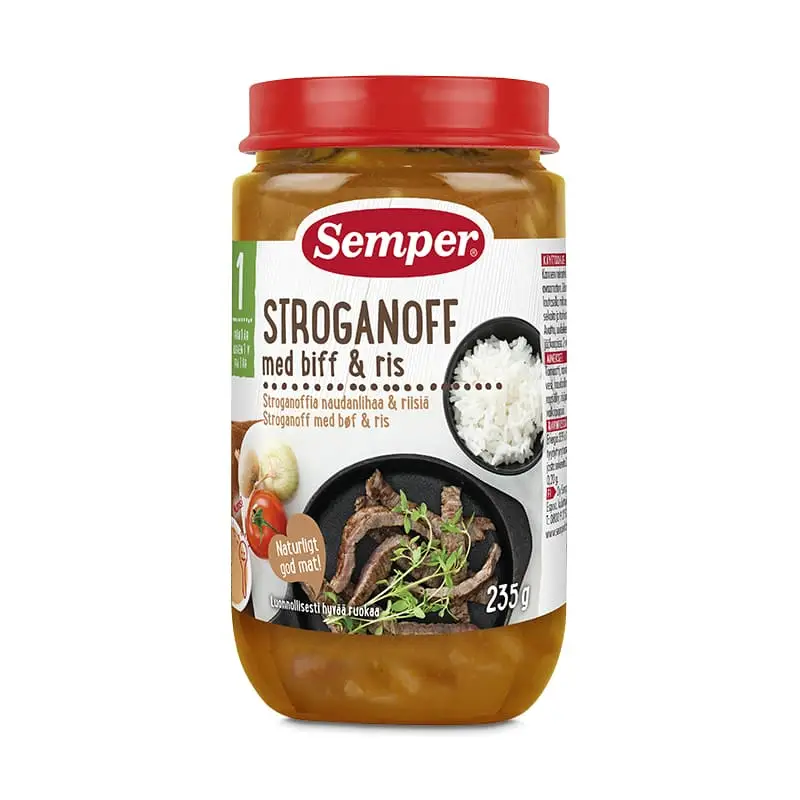 Biffstroganoff & Ris 1 år 12 x 235 g från Semper | #9617 | Barnmat
