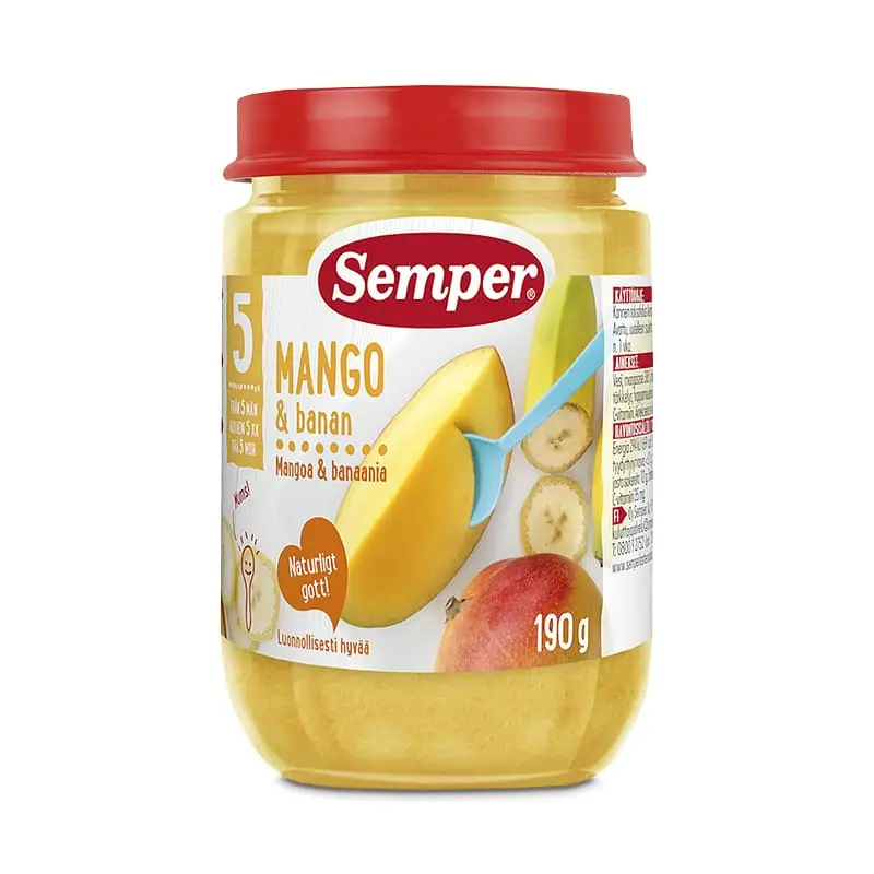 Puré Mango & Banan 5 mån 12 x 190 g från Semper | #9510 | Barnmat