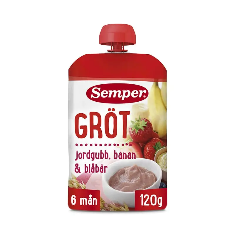 Gröt Jordgubb & Banan 6 mån 12 x 130 g från Semper | #6908 | Barnmat
