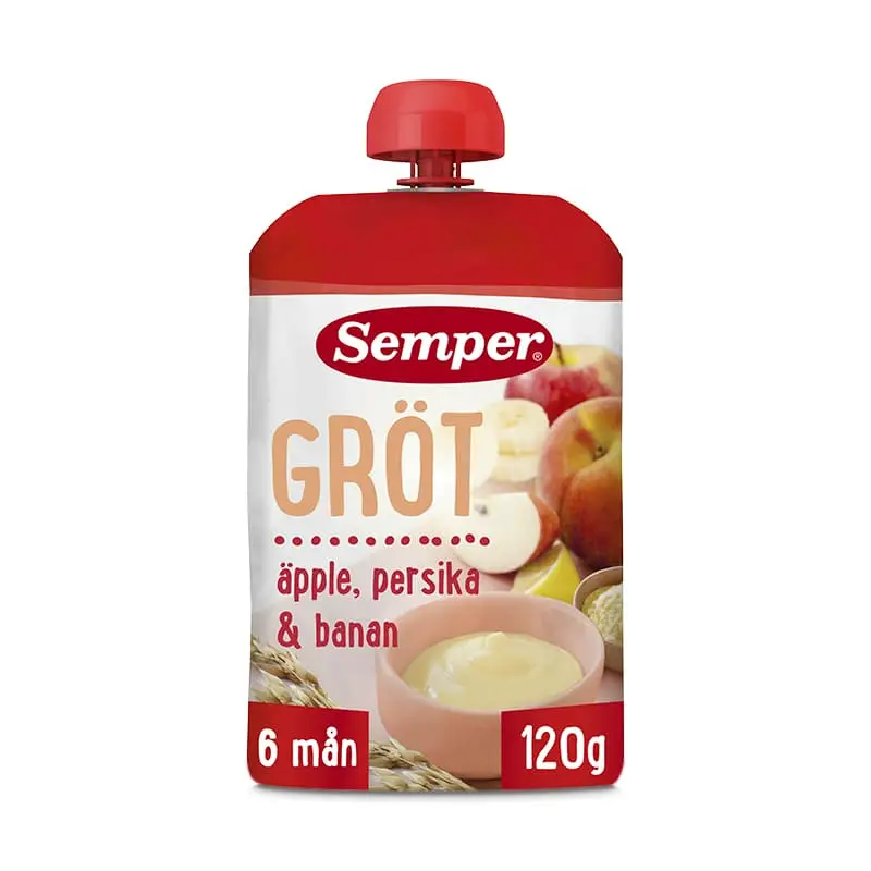 Gröt Äpple & Persika 6 mån 12 x 130 g från Semper | #6904 | Barnmat