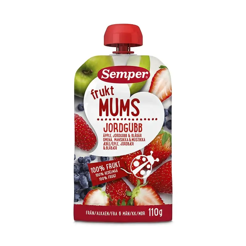 Fruktmums Jordgubb 6 mån 12 x 110 g från Semper | #7088 | Barnmat