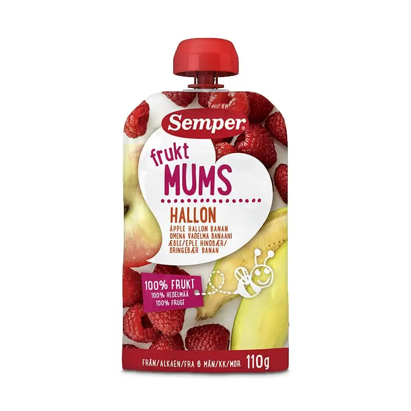 Fruktmums Hallon 6 mån 12 x 110 g från Semper | #7032 | Barnmat