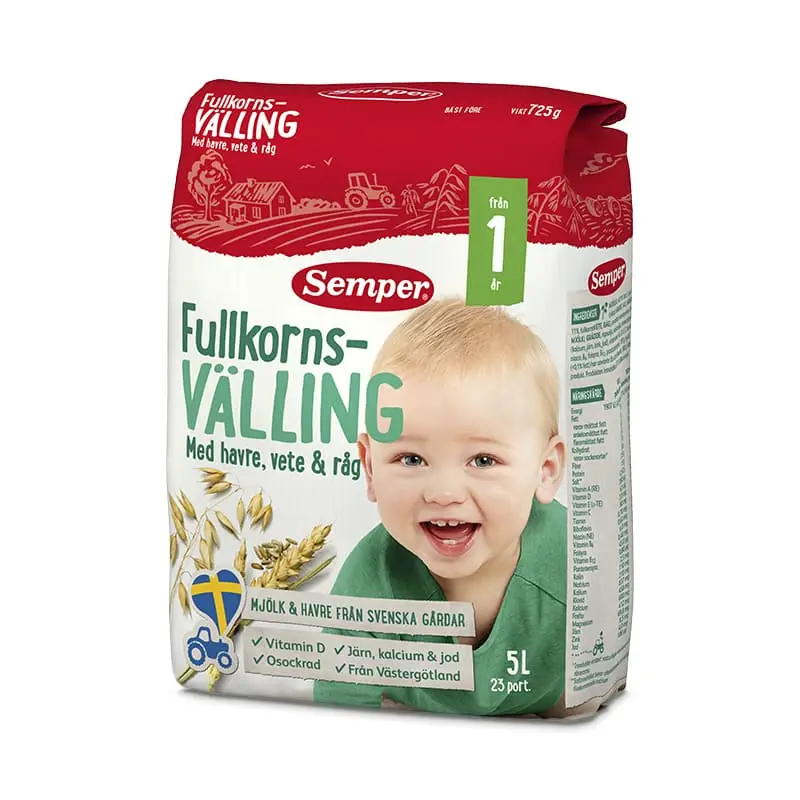 Fullkornsvälling 1 år 10 x 725 g från Semper | #6843 | Barnmat