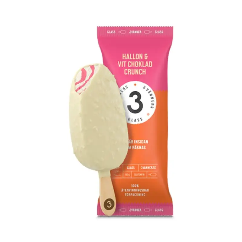 Pinnglass Hallon & Vit Choklad Crisp 24 x 80 g från 3 Vänner | #905 | Pinnglass