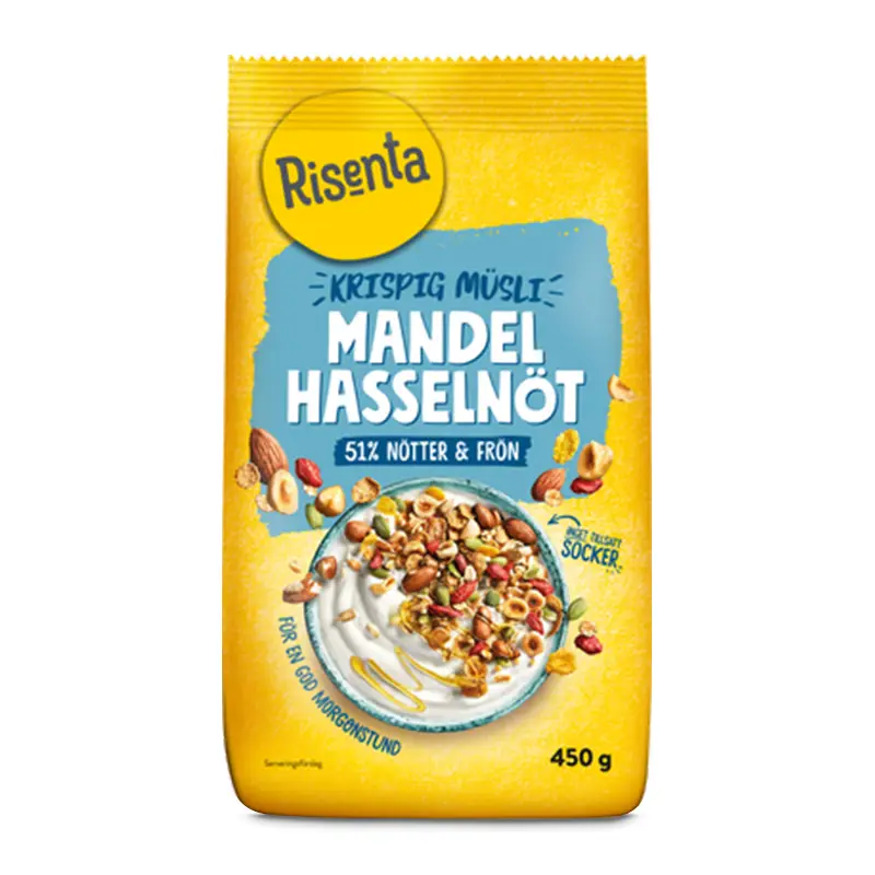 Krispig Müsli Mandel Hasselnöt 6 x 450 g från Risenta | #102513 | Müsli