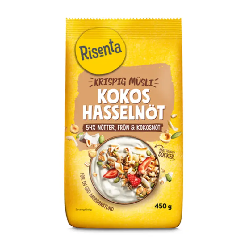 Krispig Müsli Kokos Hasselnöt 6 x 450 g från Risenta | #102515 | Müsli