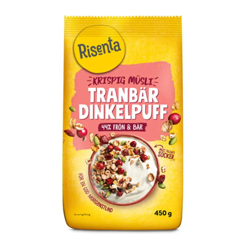 Krispig Müsli Tranbär Dinkelpuff 6 x 450 g från Risenta | #1003835 | Müsli