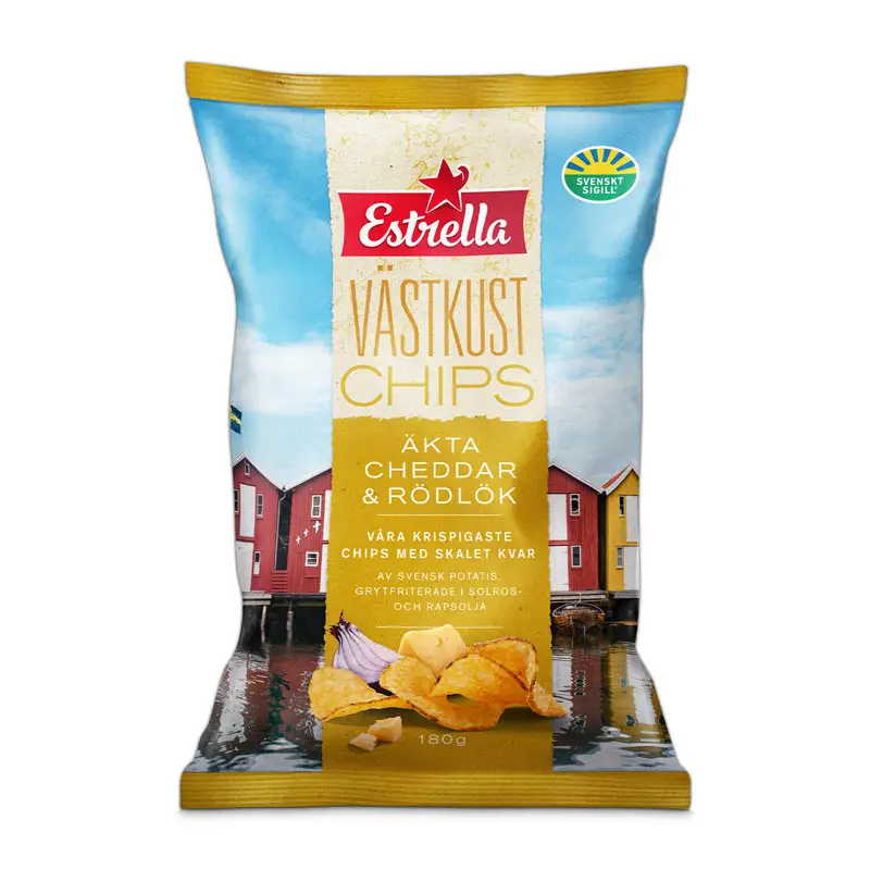 Västkustchips, Äkta Cheddar & Rödlök 10 x 180 g från Estrella | #10001830 | Chips