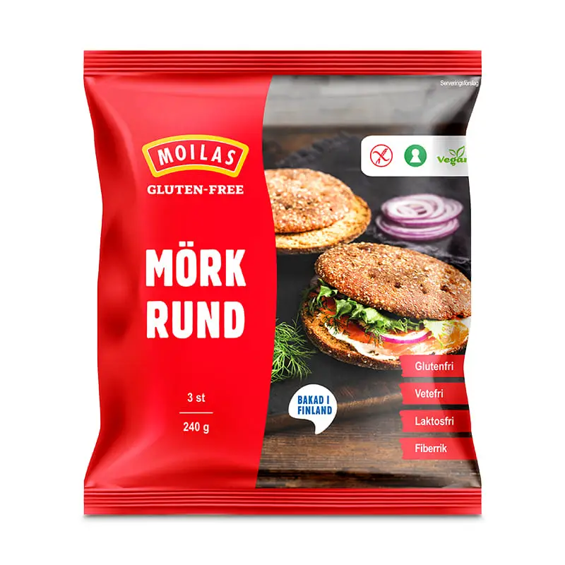 Mörk Rund 3-pack Glutenfri 12 x 240 g från Moilas | #184078 | Frallor & Portionsbröd