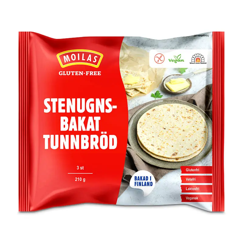 Stenugnsbakat Tunnbröd 3-pack Glutenfri 10 x 210 g från Moilas | #374062 | Pitabröd & Tunnbröd