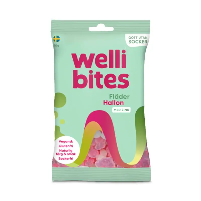 Fläder & Hallon 16 x 70 g från Wellibites | #88530367 | Godis