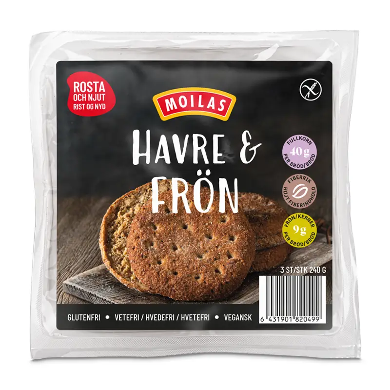Glutenfri Havre & Frö Bröd 7 x 240 g från Moilas | #182049 | Frallor & Portionsbröd
