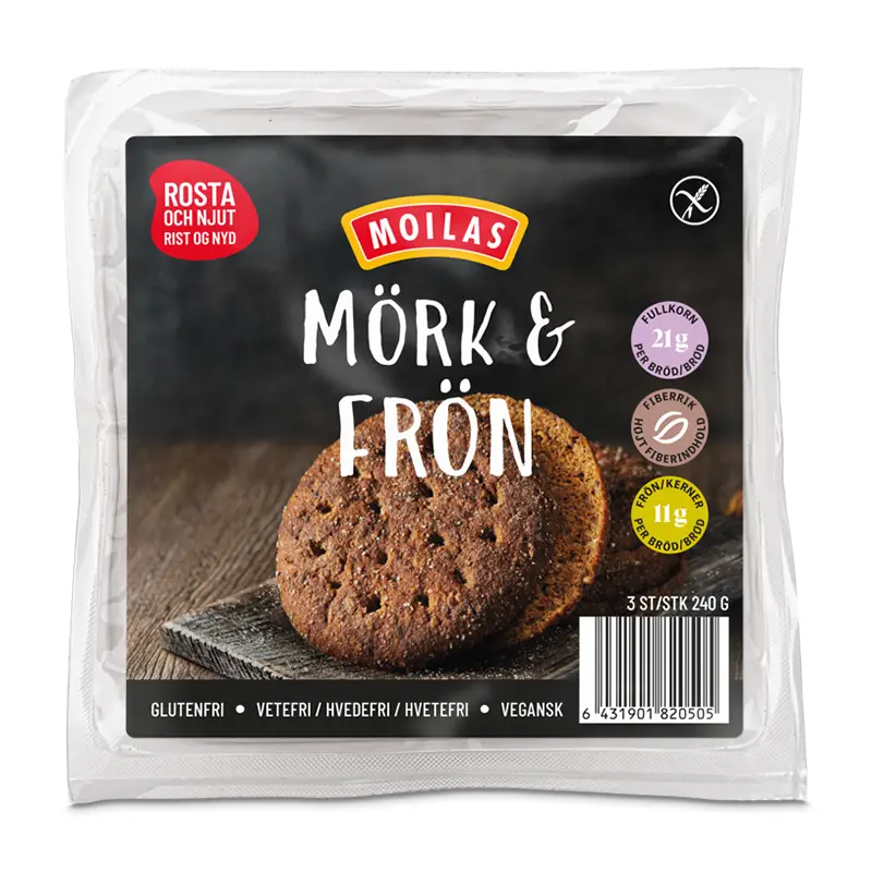 Glutenfri Mörk & Frön Bröd 7 x 240 g från Moilas | #182050 | Frallor & Portionsbröd
