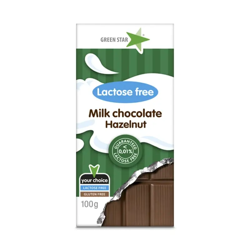 Mjölkchoklad Hasselnöt Laktosfri 10 x 100 g från Green Star | #33204 | Choklad