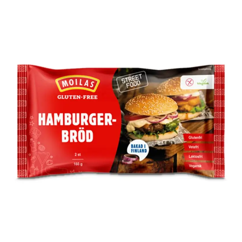 Hamburgerbröd Glutenfri 2-pack 8 x 2 st från Moilas | #334034 | Hamburgerbröd