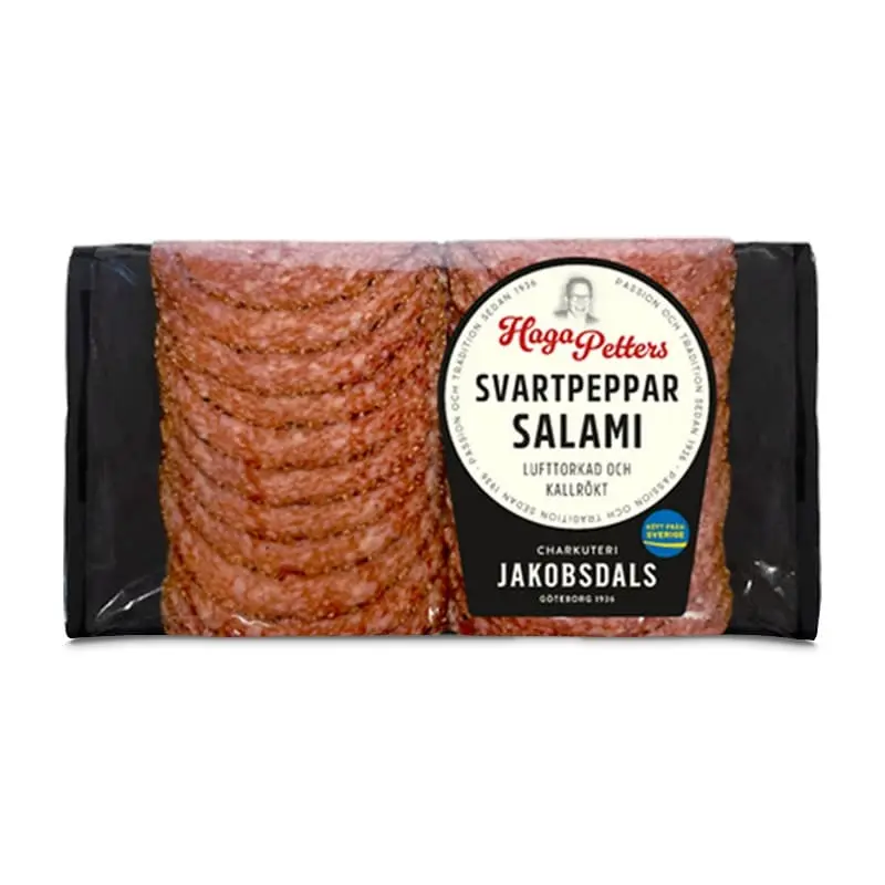 Svartpepparsalami 12 x 80 g från Jakobsdals | #7600 | Salami