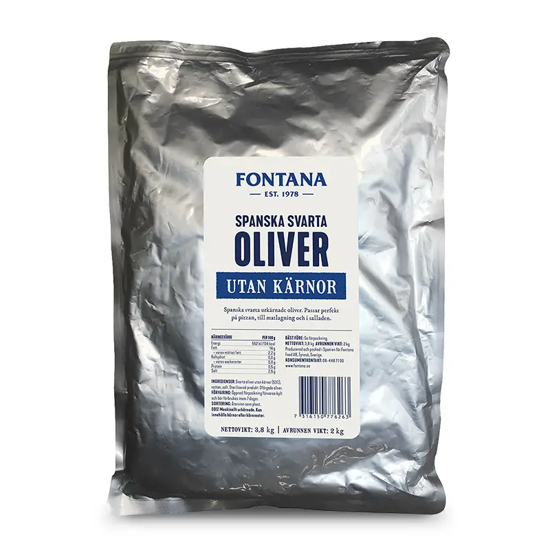 Svarta urkärnade oliver 4 x 2 kg från Fontana | #77626 | Oliver