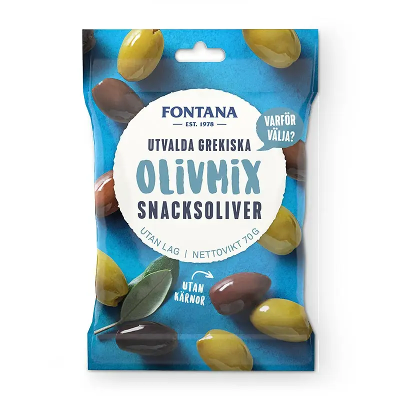 Snacksoliver Olivmix Naturella 12 x 70 g från Fontana | #77630 | Oliver