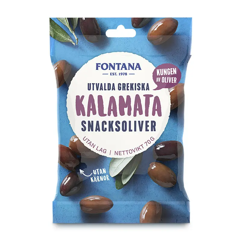 Snacksoliver Kalamata Naturella 12 x 70 g från Fontana | #77634 | Oliver