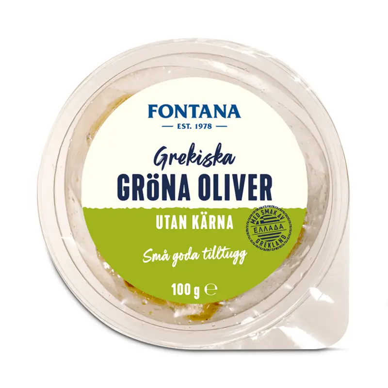 Grekiska Gröna Oliver utan Kärna 6 x 100 g från Fontana | #77650 | Oliver