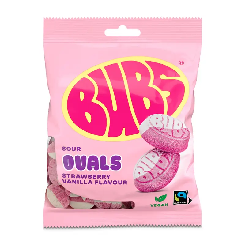 Strawberry Vanilla Ovals 12 x 90 g från BUBS | #5450208157 | Godis