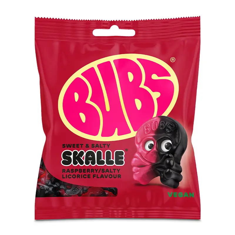 Raspberry Salty Licorice Skalle 12 x 155 g från BUBS | #5450208215 | Godis
