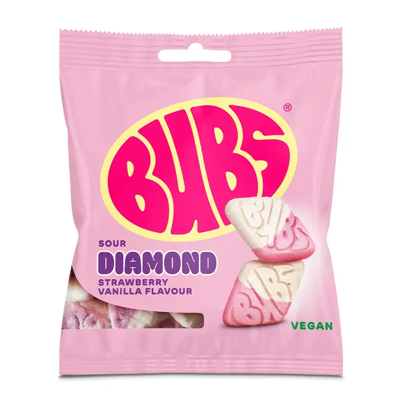 Strawberry & Vanilla Diamonds 12 x 155 g från BUBS | #5450208218 | Godis