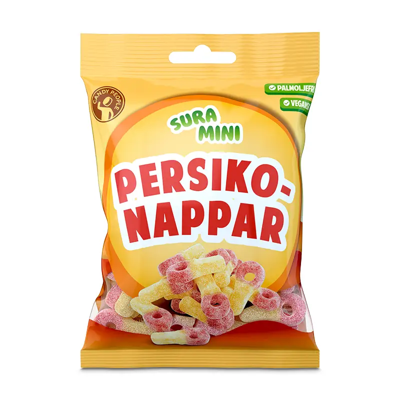 Sura Mini Persikonappar 18 x 70 g från CandyPeople | #50571 | Godis
