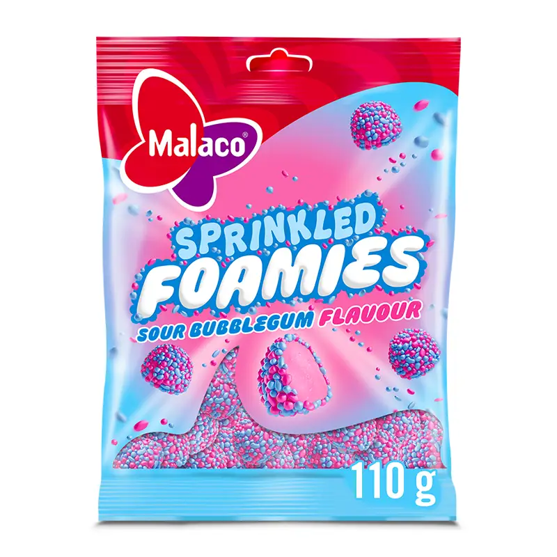 Sprinkled Foamies Sour Bubblegum 16 x 100 g från Malaco | #1019412 | Godis
