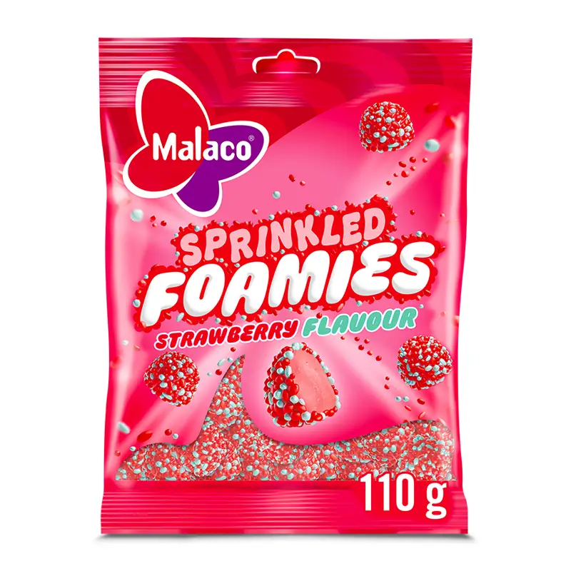 Sprinkled Foamies Strawberry 16 x 100 g från Malaco | #1019413 | Godis