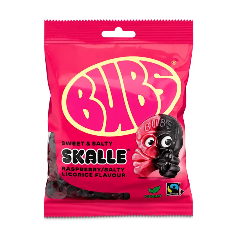 Raspberry Salty Licorice Skalle 16 x 90 g från BUBS | #5450208165 | Godis