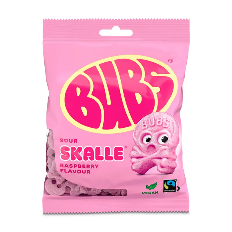 Sour Raspberry Skalle 12 x 90 g från BUBS | #5450208170 | Godis