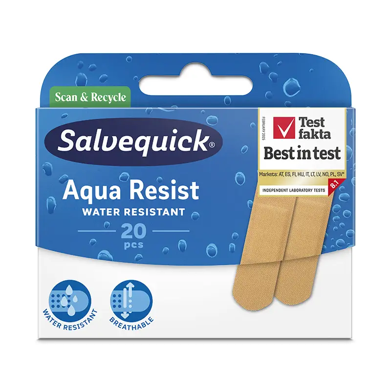 Vattenavvisande Plåster Medium 20-pack 12 x 20 st från Salvequick | #604224 | Första Hjälpen