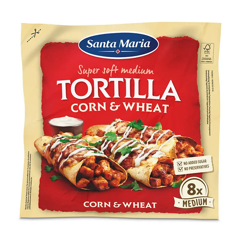 Tortilla Corn & Wheat Medium (8-pack) 12 x 336 g från Santa Maria | #102064 | Tortilla & Taco
