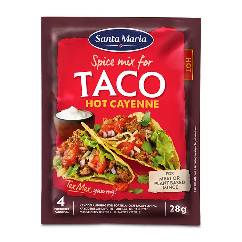Taco Spice Mix Hot Cayenne 20 x 28 g från Santa Maria | #3132 | Kryddor