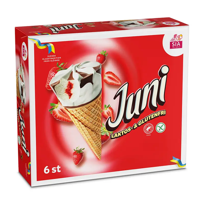 Juni Laktos- och Glutenfri Glasstrut 6-pack 6 x 6 st från SIA glass | #80004 | Pinnglass