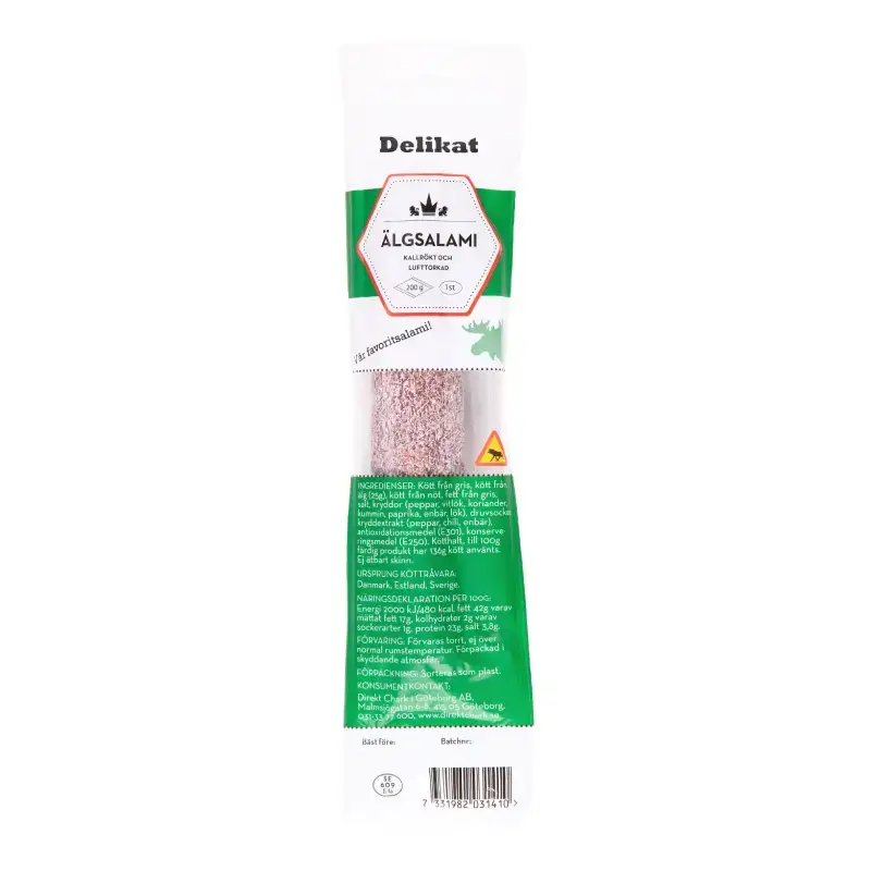 Älgsalami 12 x 200 g från Delikat | #3141 | Salami