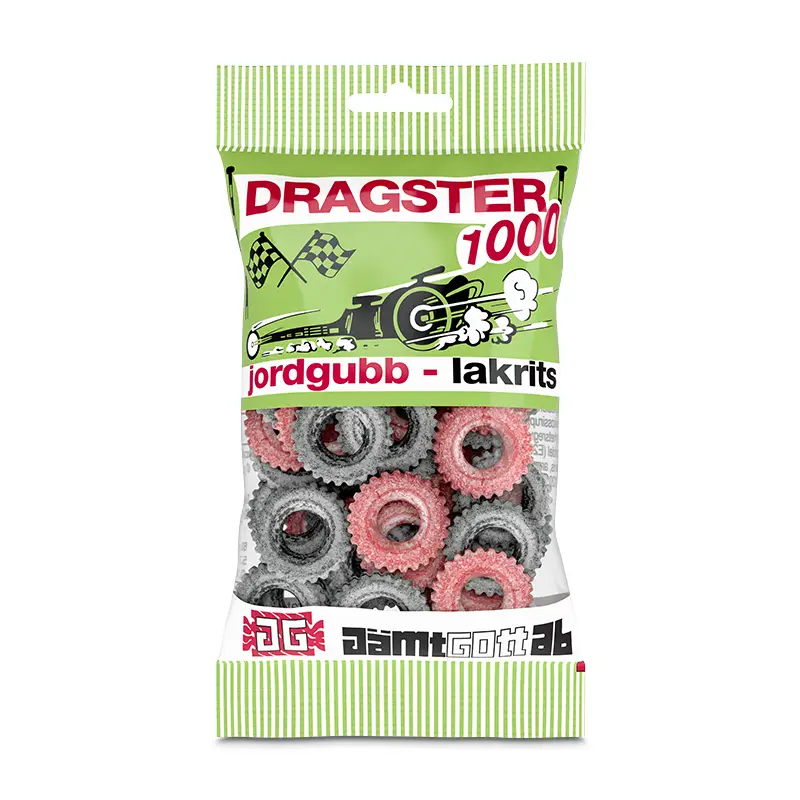 Dragster Jordgubb/Lakrits 25 x 65 g från CandyPeople | #9963 | Godis