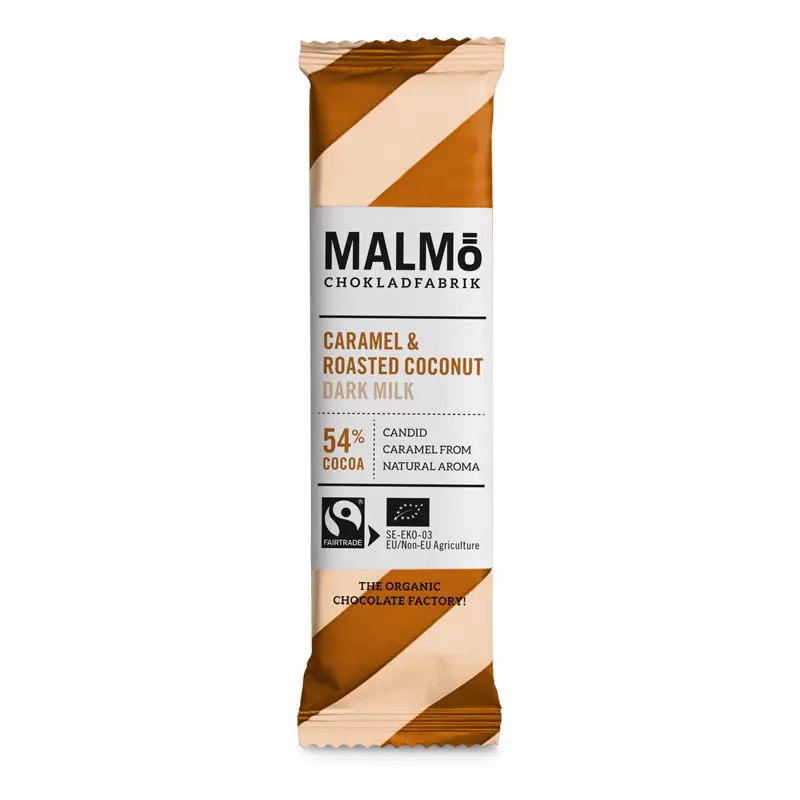 Karamell & Rostad Kokos 54% 24 x 25 g från Malmö Chokladfabrik | #MÖ BARS KAR | Choklad