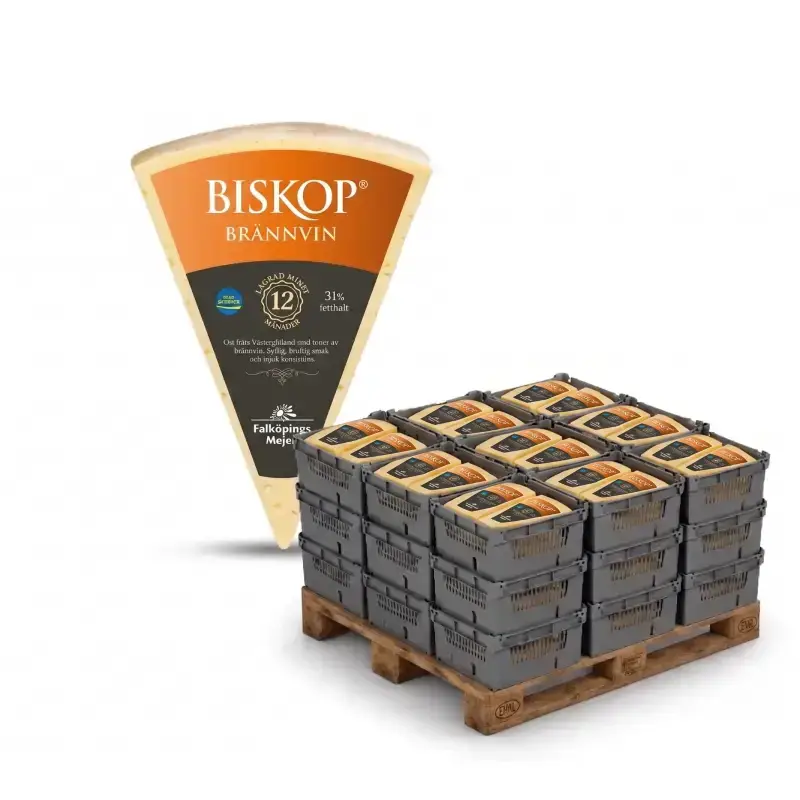 Biskop 31% Brännvin HELPALL 576 x 720 g från Falköpings Mejeri | #6694 PALL | Ost