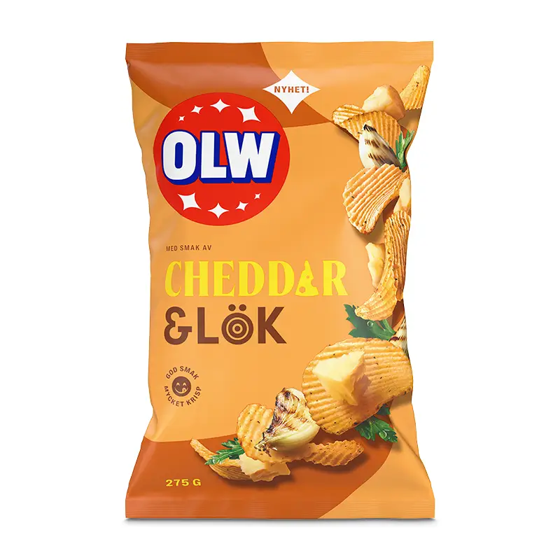 Chips Cheddar & Lök 18 x 275 g från OLW | #5450101143 | Chips