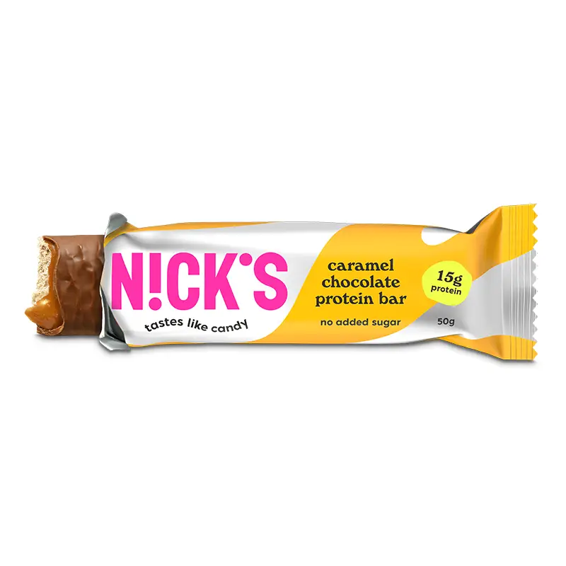 Caramel Chocolate Proteinbar 12 x 50 g från Nicks | #SPCA | Bars