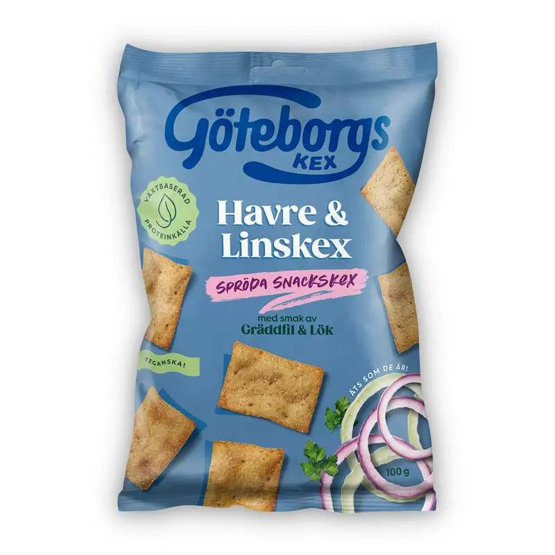 Havre & Linskex Gräddfil & Lök 10 x 100 g från Göteborgs Kex | #5460100585 | Salta Kex