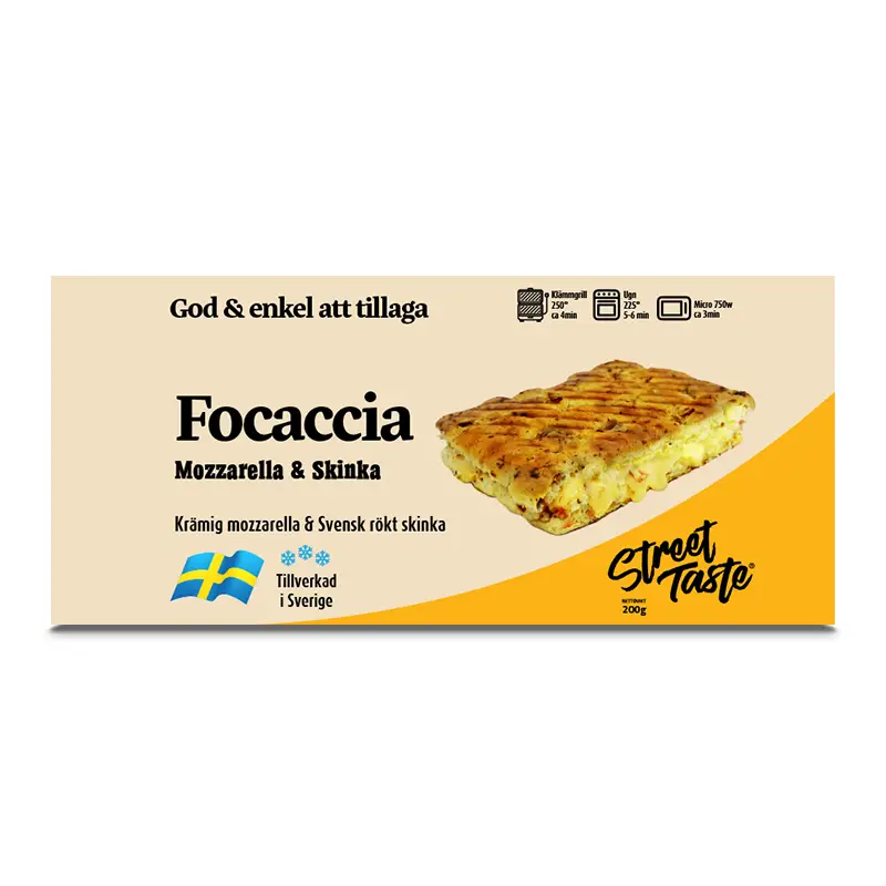 Focaccia Mozzarella & Skinka 10 x 200 g från StreetTaste | #501 | Smörgåsar färdiga