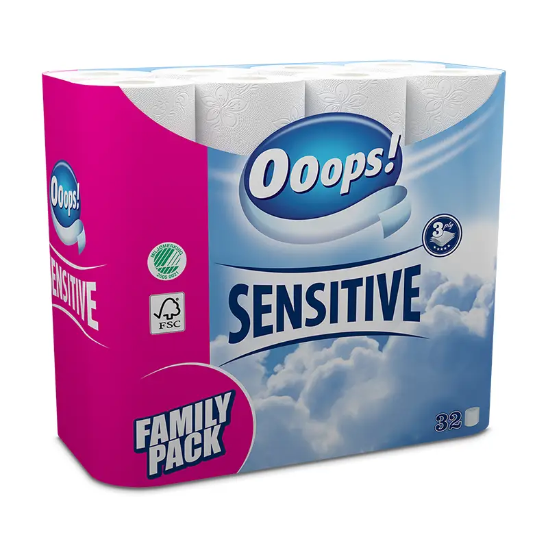 Toalettpapper Sensitive 32-pack 32 st från Ooops | #63022 | Toalettpapper