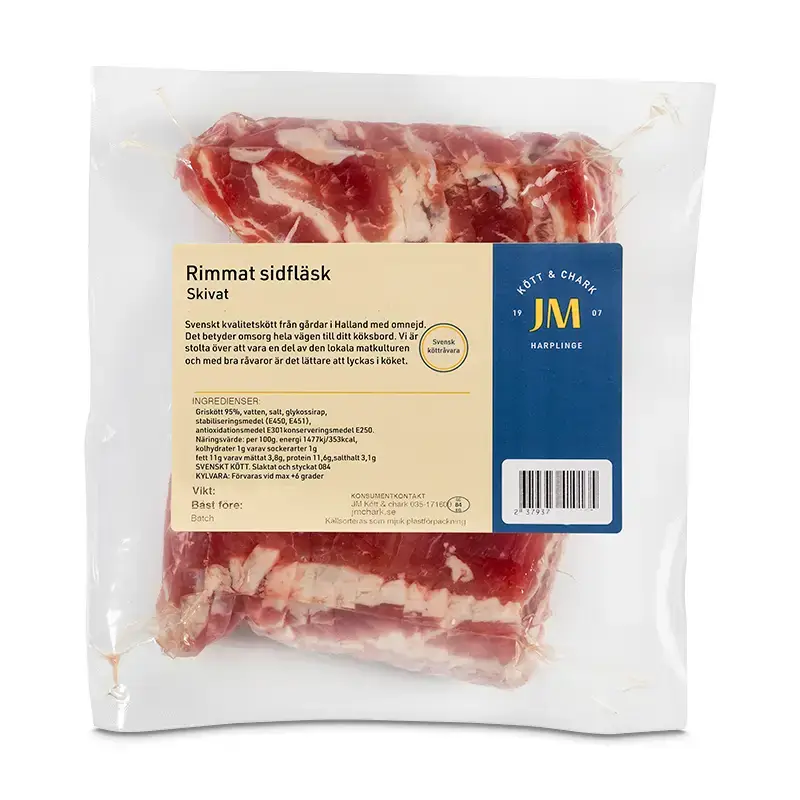 Rimmat Sidfläsk Skivat 12 x 400 g från JM Kött & Chark | #204 | Bacon & Fläsk