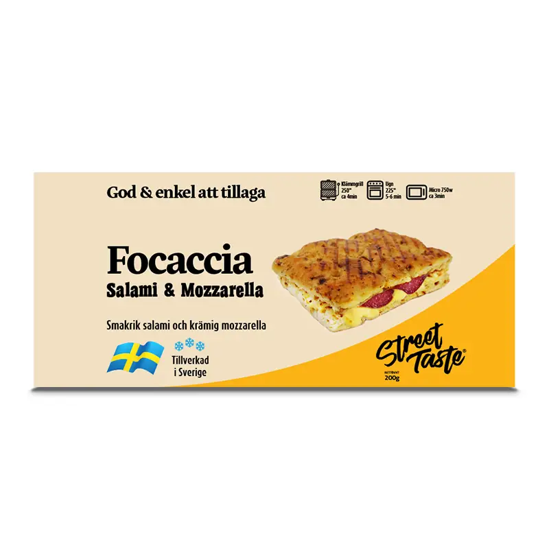 Focaccia Mozzarella Salami 10 x 200 g från StreetTaste | #503 | Smörgåsar färdiga